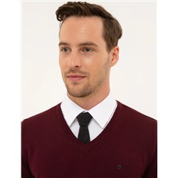 Bordo Slim Fit V Yaka Basic Triko Kazak