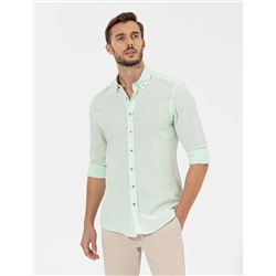 Yeşil Slim Fit Uzun Kollu Gömlek
