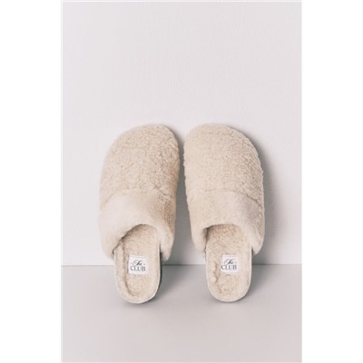 Zapatillas tipo zueco borreguito beige