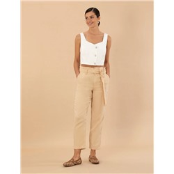 Bej Carrot Fit Keten Pantolon