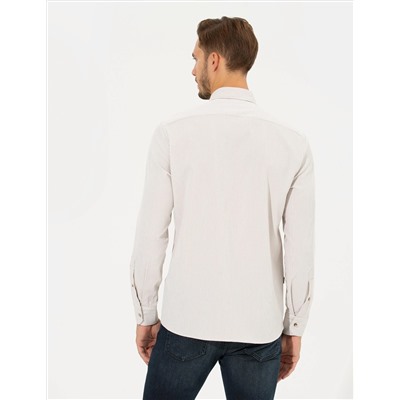 Bej Slim Fit Uzun Kollu Gömlek