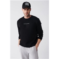 Avva Erkek Siyah Bisiklet Yaka Pamuklu Reflektör Biyeli Standart Fit Normal Kesim Sweatshirt A31y1290 A31Y1290