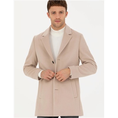Bej Ekstra Slim Fit Yün Karışımlı Kaşe Kaban