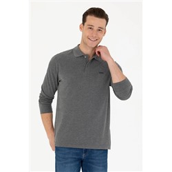 Erkek Antrasit Melanj Polo Yaka Basic Sweatshirt