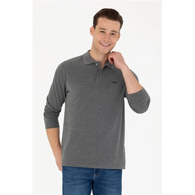 Erkek Antrasit Melanj Polo Yaka Basic Sweatshirt
