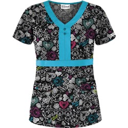 UA Butter-Soft STRETCH Chalked Medley Black Print Scrub Top
