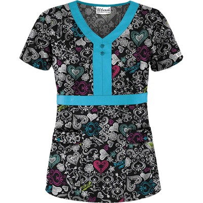 UA Butter-Soft STRETCH Chalked Medley Black Print Scrub Top
