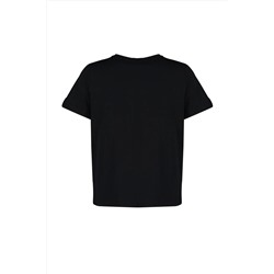 Siyah Regular Fit Basic Bisiklet Yaka %100 Pamuk Örme Büyük Beden T-Shirt TBBSS22TS0733