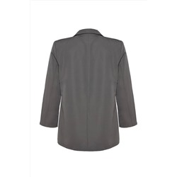 Gri Kruvaze Kapama Astarlı Büyük Beden Blazer Ceket TBBAW24AG00003