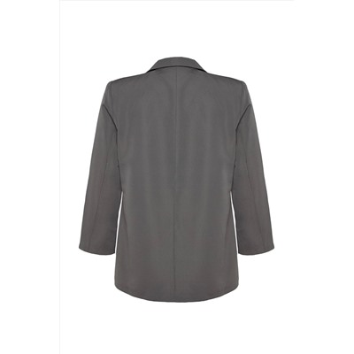 Gri Kruvaze Kapama Astarlı Büyük Beden Blazer Ceket TBBAW24AG00003