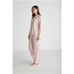 U.S. Polo Assn. Kadın Pamuklu Pembe İspanyol Geniş Paça Yuvarlak Yaka 2'li Pijama Takımı 26954