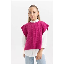 Defacto Kız Çocuk Regular Fit Bisiklet Yaka Triko Süveter X9524A623WN