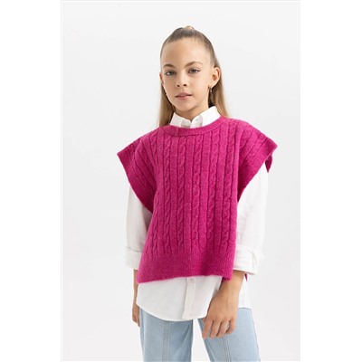 Defacto Kız Çocuk Regular Fit Bisiklet Yaka Triko Süveter X9524A623WN