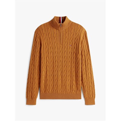 Cable Knit Mockneck Quarter-Zip Sweater