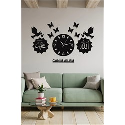 Wooden Factory Canım Ailem Kuş Kelebek Allah Muhammed Lazer Kesim Ahşap Duvar Saati WD-CANIMAILEM