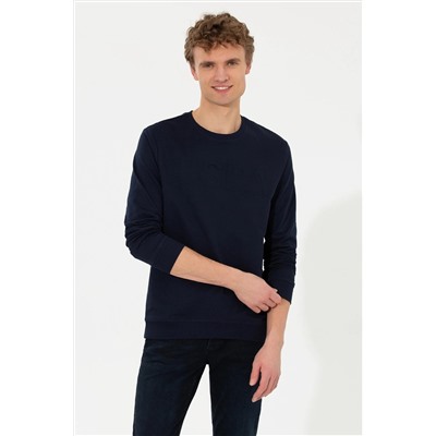 Erkek Lacivert Basic Bisiklet Yaka Sweatshirt