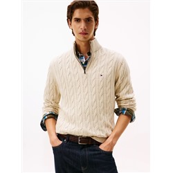Cable Knit Mockneck Quarter-Zip Sweater