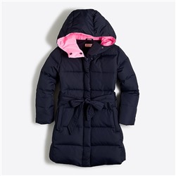 Girls' long belted puffer coat
