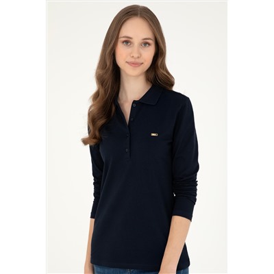 Kadın Lacivert Basic Polo Yaka Sweatshirt
