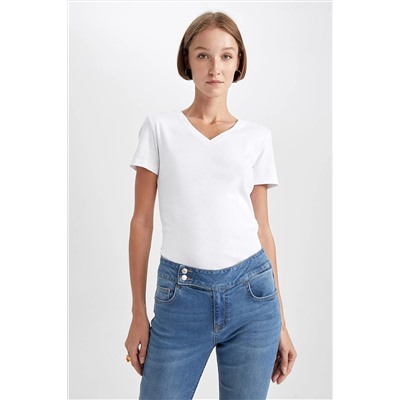 Defacto Slim Fit V Yaka Kısa Kollu %100 Pamuk Tişört I1080AZ.20SP.WT34