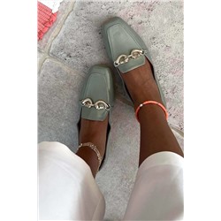 Bambi Su Yeşili Kırışık Rugan Kadın Loafer Ayakkabı K01641166208