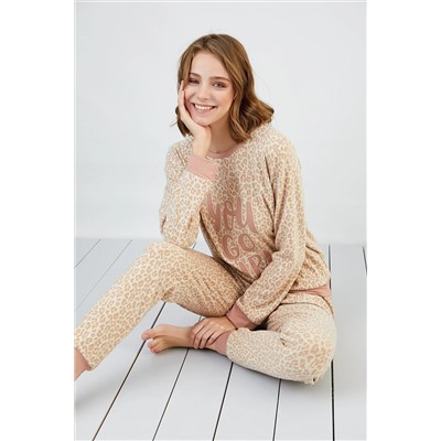 Sevim Kadın Bisiklet Yaka Jakar Pijama Takım 13302