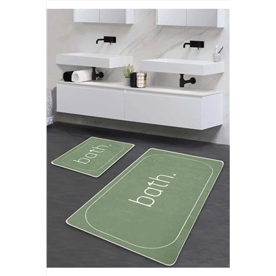 Pilloveland Kaymaz Taban Yıkanabilir 2’li Banyo Paspası - Mint Bath Desenli 60*100 Cm - 50*60 Cm BM0196