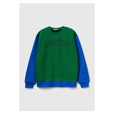 United Colors of BenettonErkek Çocuk Mix Slogan Baskılı Renk Bloklu Sweatshirt Yeşil Mix