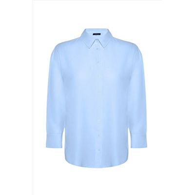 Mavi Loose Fit Pamuklu Uzun Kol Büyük Beden Dokuma Gömlek TBBSS22GO0323