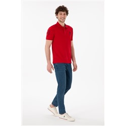 Erkek Slim Fit Polo Yaka Kırmızı Basic Tişört