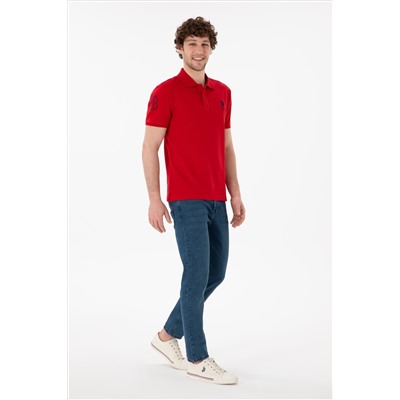 Erkek Slim Fit Polo Yaka Kırmızı Basic Tişört