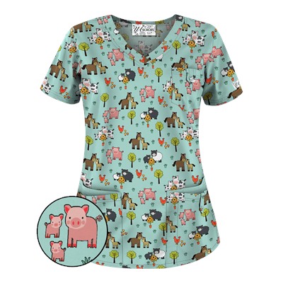 UA Country Time Cool Blue Print Scrub Top