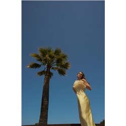 FEATHERED SATIN MIDI DRESS