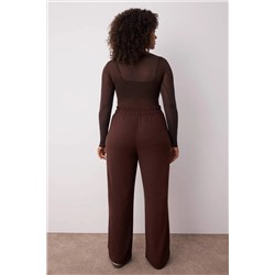 Kahverengi Lastikli Yüksek Bel Pileli Wide Leg Dokuma Pantolon TBBSS22PL0448