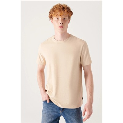 Avva Erkek Bej %100 Pamuk Nefes Alan Bisiklet Yaka Slim Fit T-shirt E001000