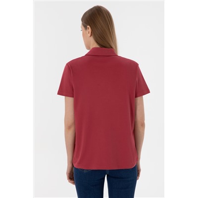 Kadın Vişne Basic Polo Yaka Tişört