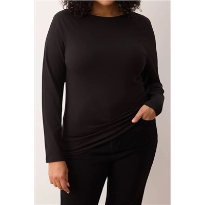 Siyah Pamuklu Esnek Sırt Dekolteli Fitted/Vücuda Oturan Esnek Örme Büyük Beden Bluz TBBAW26AF00026