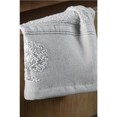 Orva Nakışlı %100 Pamuk 2'li El Havlusu - Gri - 30x45 cm