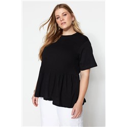 Trendyol Curve Siyah Bisiklet Yaka Geniş Kalıp %100 Pamuk Örme T-Shirt TBBSS22TS2094