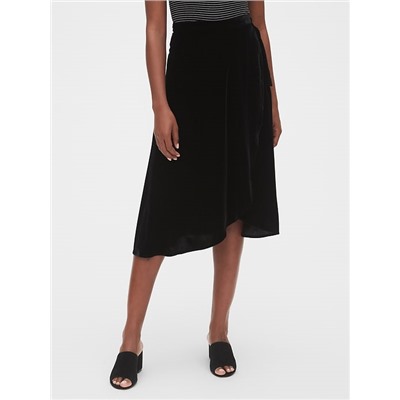 Velvet Wrap Midi Skirt