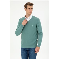 Erkek Slim Fit V Yaka Mint Basic Kazak
