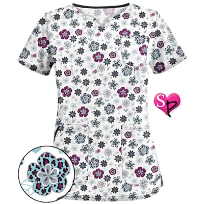 UA Wild Garden White Scrub Top