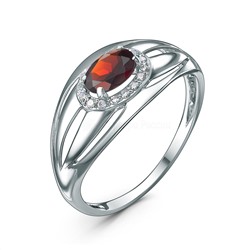 Серьги из серебра с гранатом и фианитами родированные 2-3501-001
