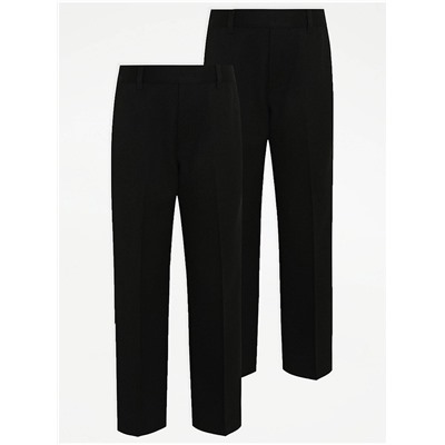 Boys Black Half Elastic School Trouser 2 Pack