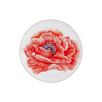 Тарелка десертная, 19 см, фарфор F, белая, с золотистым кантом, Мак, Flowers, 60492