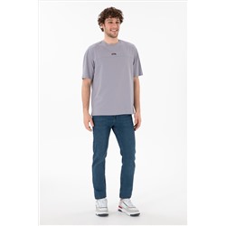 Erkek Comfort Fit Bisiklet Yaka Gri Tişört
