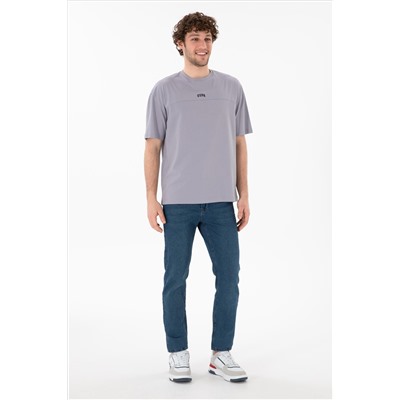 Erkek Comfort Fit Bisiklet Yaka Gri Tişört