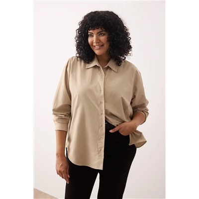 Vizon Loose Fit Basic Pamuklu Uzun Kollu Dokuma Büyük Beden Gömlek TBBSS22GO0319