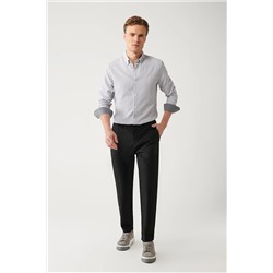 Avva Erkek Siyah Beli Lastikli Dokulu Relaxed Fit Rahat Kesim Chino Pantolon A32Y3080