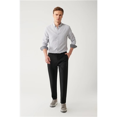 Avva Erkek Siyah Beli Lastikli Dokulu Relaxed Fit Rahat Kesim Chino Pantolon A32Y3080